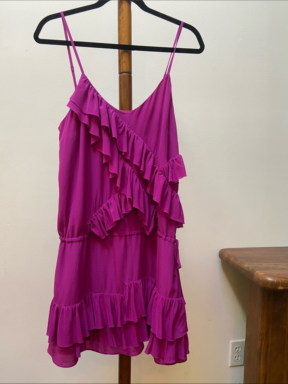 Banana Republic Silk  Fuchsia Ruffle Mini Dress